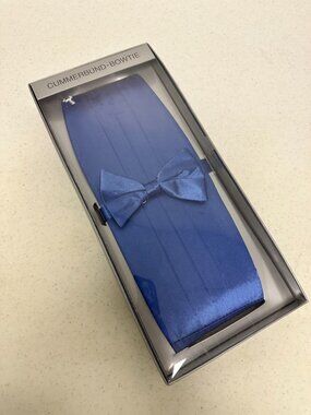 Fratello Blue Cummerbund Bowtie Set Solid Color Satin Tuxedo Wedding Prom Formal